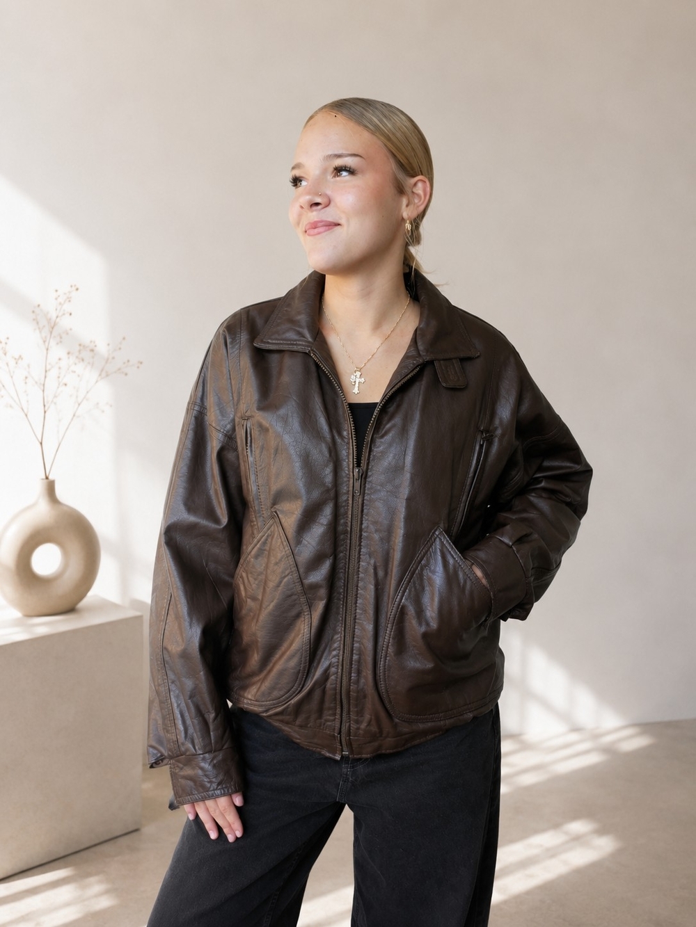 Vintage Boulevard Club Brown Leather Jacket Unisex Thinsulate Size S 36-38